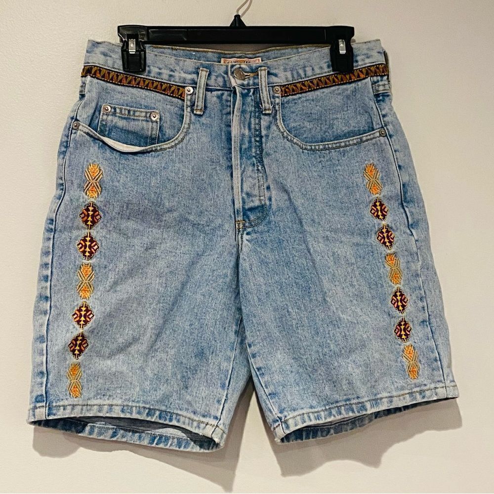 Vintage Guess Embroidered Denim Jean Button Fly Shorts Size 2